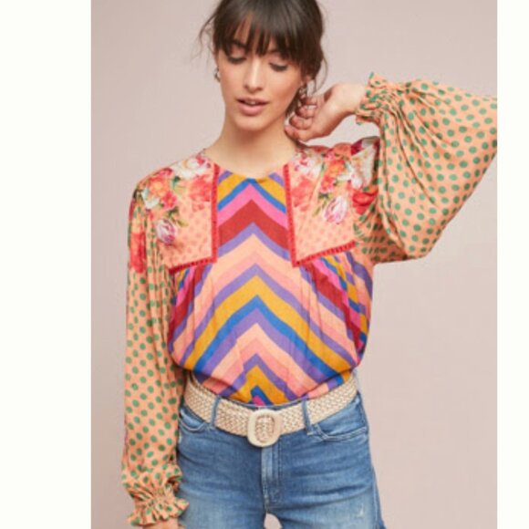 Anthropologie / Bl-nk Eclectic Peasant Blouse - Women's S - Picture 1 of 5